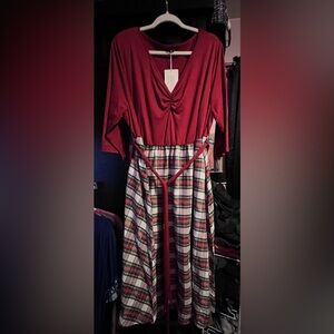 BloomChic NWT red white plaid dress 3X